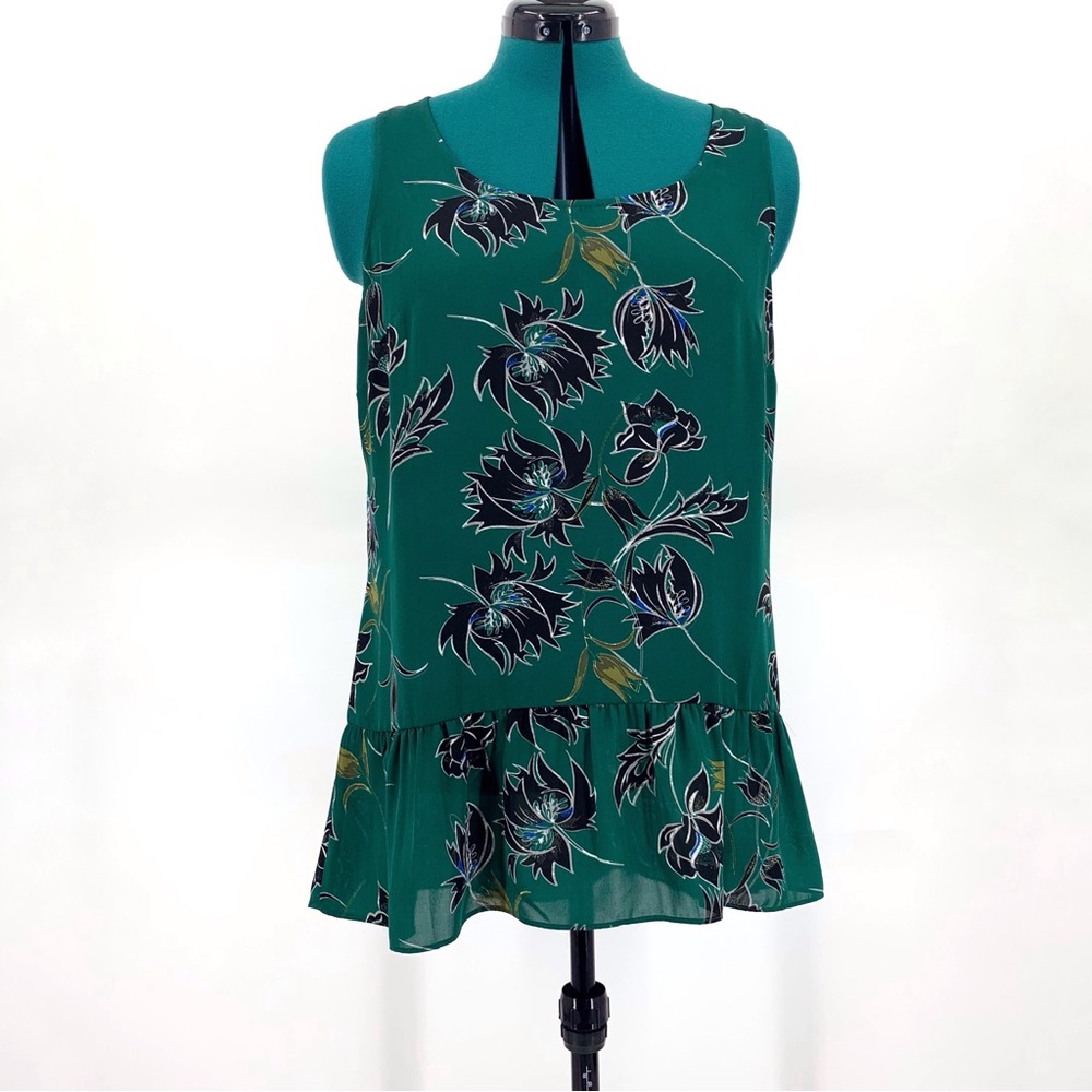 Cabi NWT Zoe Top # 3276 Green Wildflower Print Peplum Hem Tank Style Top, Medium